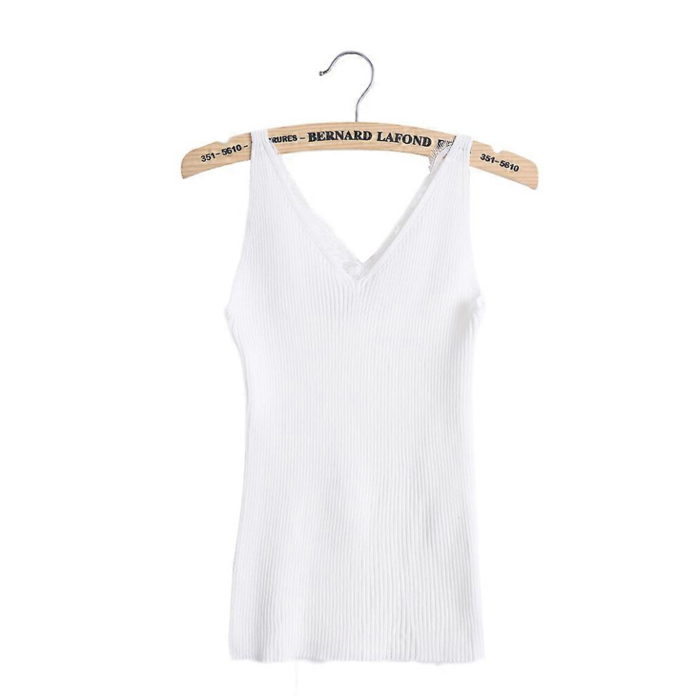 (As Show, One Size) Sexy Women Plain Camisole Lace Splicing Double V-Neck Vest Slim Sling For Tank T White 7683012695247