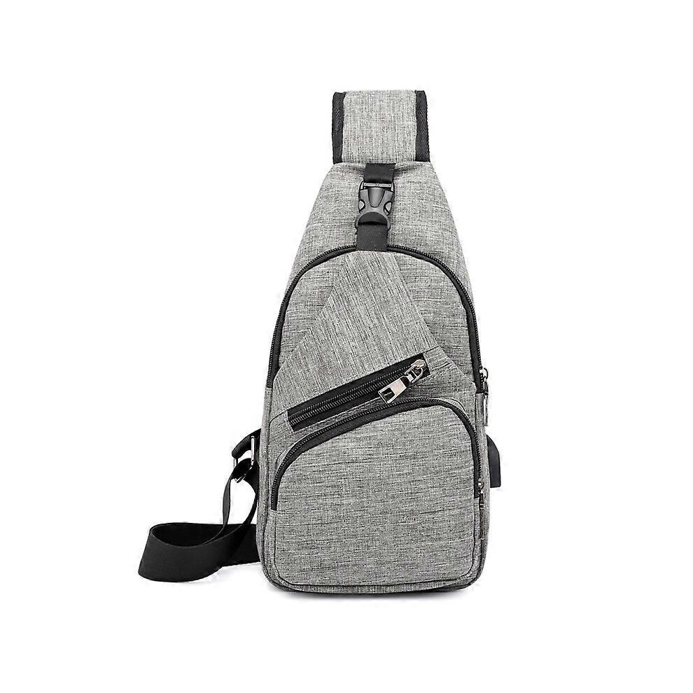(As show, One size) Sac  bandoulire pour homme, sac de poitrine avec port USB de chargement et d'couteurs en gris, sac  dos de voyage unisexe