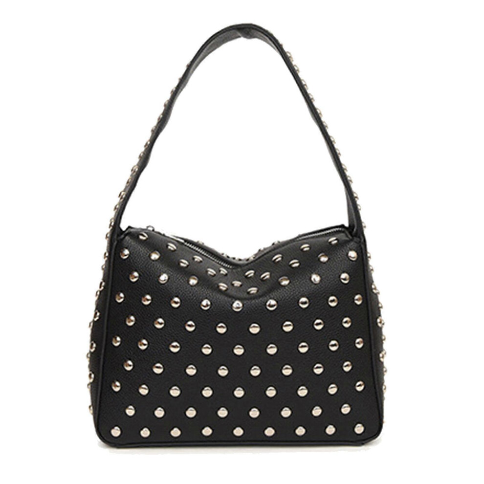 (Brown, One Size) Womens Underarm Bag Retro Shoulder Bag Autumn Winter Armpit Bag Trendy Purse Top Handle Handbags Rivet Commuting Bag Black 7683012674884