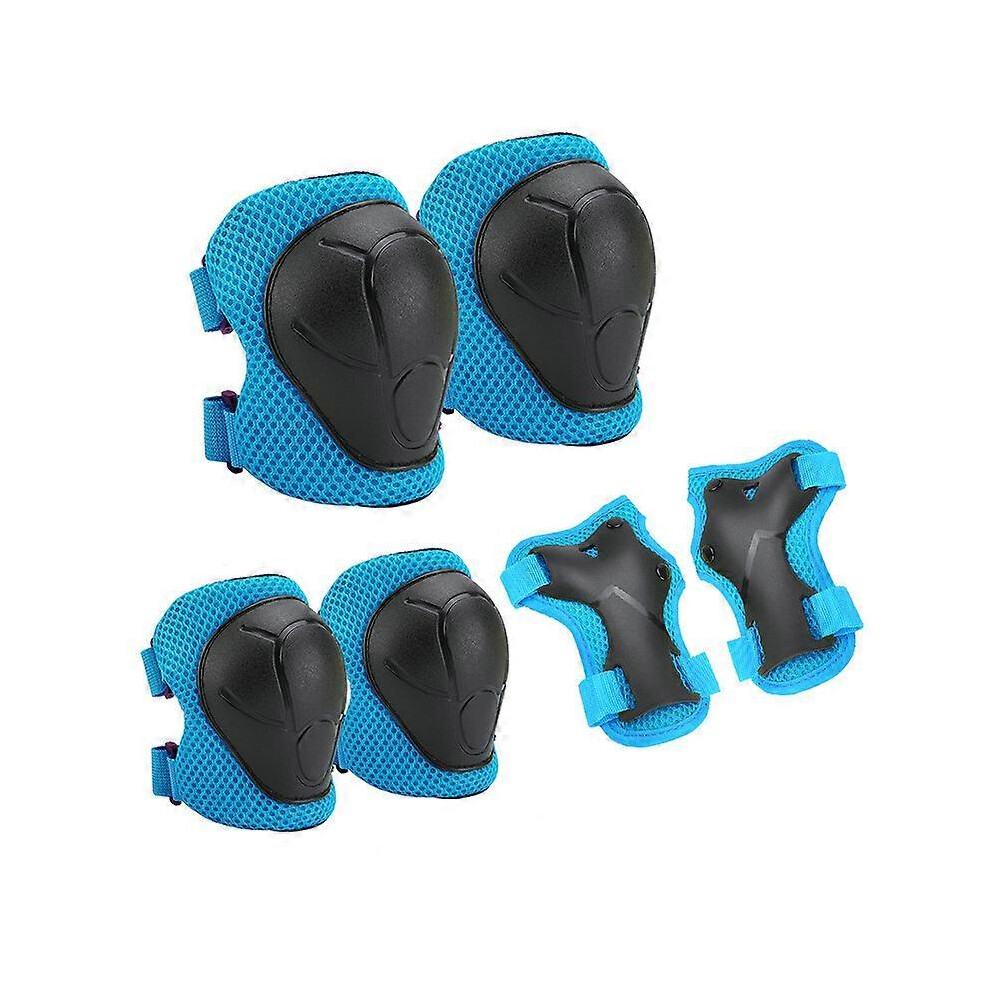 (As show, One size) Set of 6 (S, Blue) Children's Skateboard Roller Bike Protective Gear Sets Elbow Pads Knee Pads Wrist Guards