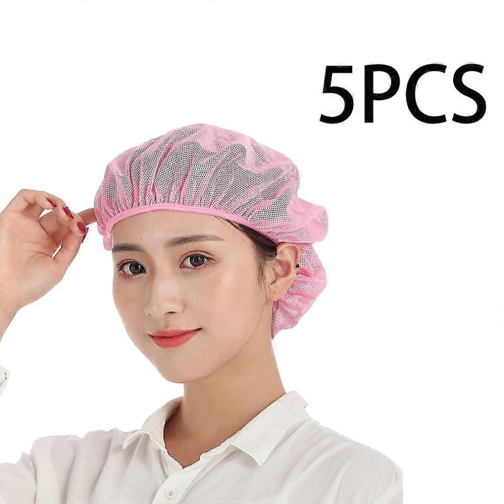 (As show, One size) 5 pcs (pink [net cap]) Toque Mesh Cap Beanies Hat Unisex Disposable Fishnet Hairnet for Work Kitchen Factory Workshop