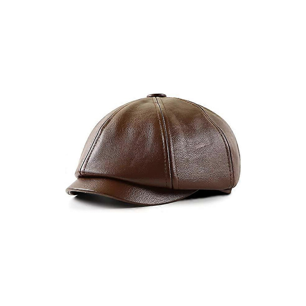 (As show, One size) Men Beret Hat Gatsby Flat Leather Newsboy CapsBrown