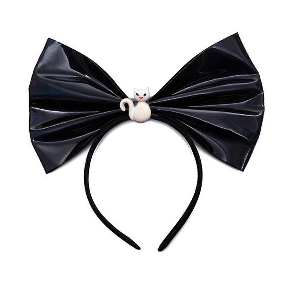 (Cat, One Size) Masquerade Big Bow Headband Ghost Skull Hairband Non Slip Headpiece Photo Props Fancy Dress Halloween Gothic Accessories 7683012691072