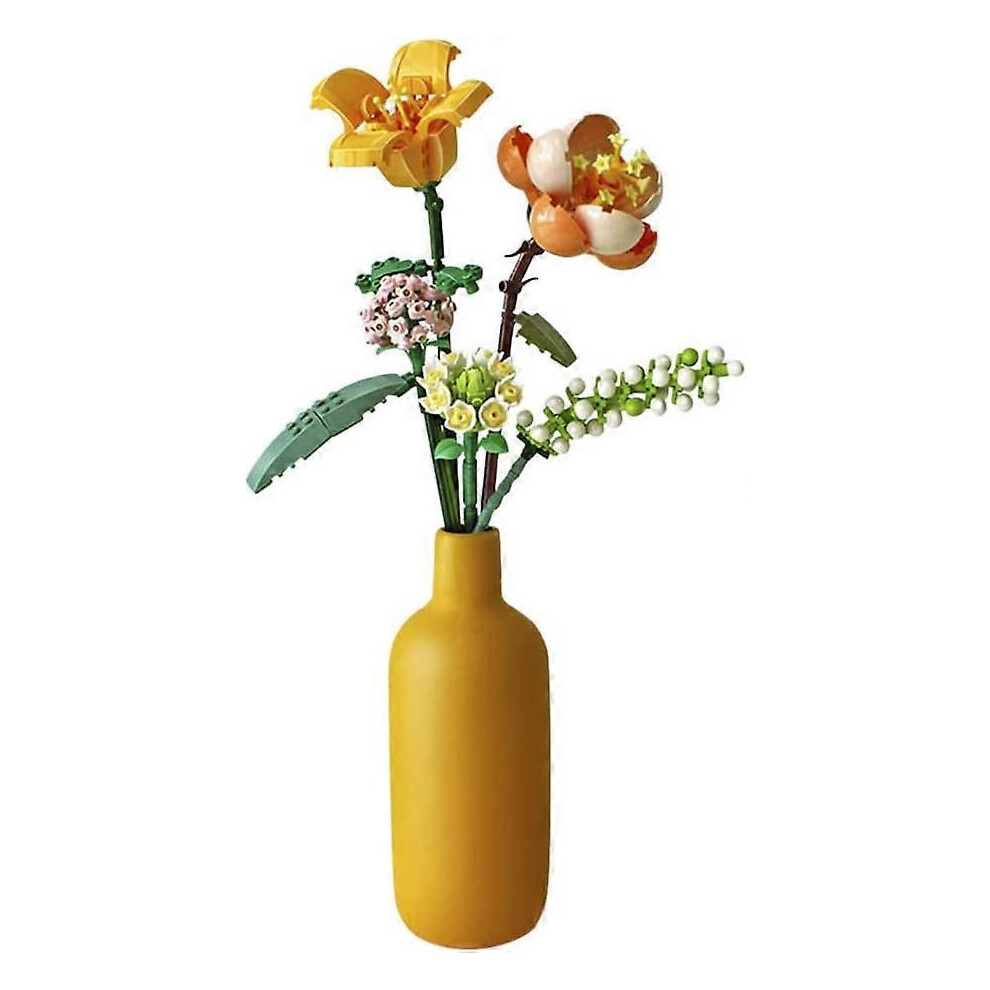 (As Show, One Size) (No Vase)Flower Bouquet Building Block-, 547 Pieces Artificial Flowers Bouquet Building Blocks, Compatible With 10280 Expert Yellow