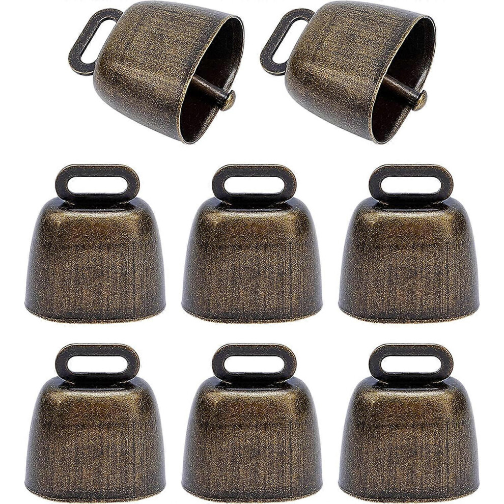 (As show, One size) 8 PcsBronze ColorPasture Iron Bell Farm Animal Bell Retro Iron Bell Pendants Pet Metal Bells Buzzer Call Bells for Cattle Cow Horse Sheep