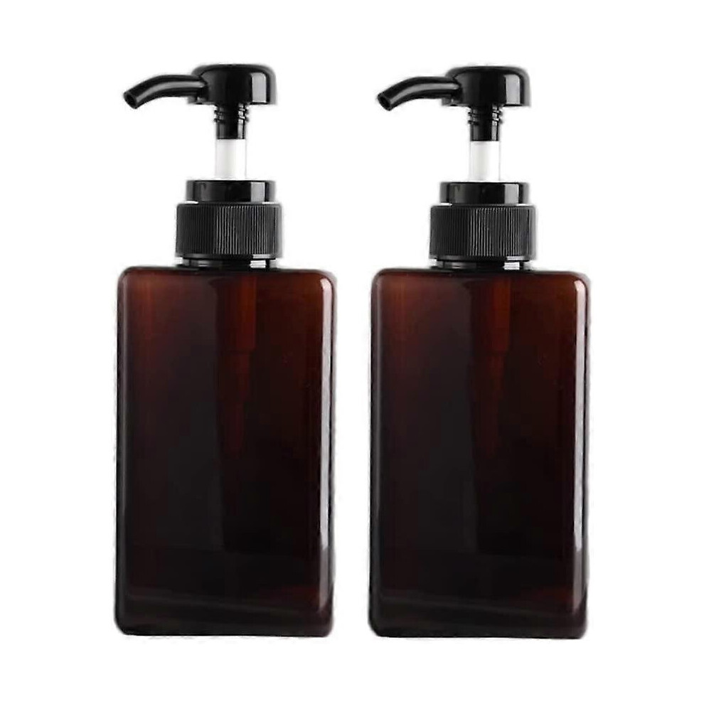 (As show, One size) Plastic Soap Dispenser, Empty Pump Bottle, Liquid Soap Dispenser - Kitchen/Bathroom, 450ml, Shampoo/Conditioner/Shower/Dishwashing, Set of 2 (Brown)