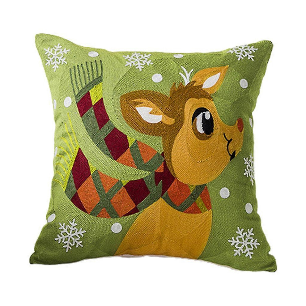 (Cartoon Scarf Deer, One Size) Merry Christmas Cushion Cover 18X18 Inch Santa Elk Throw Pillow Cover Pillowcase 7683012692666