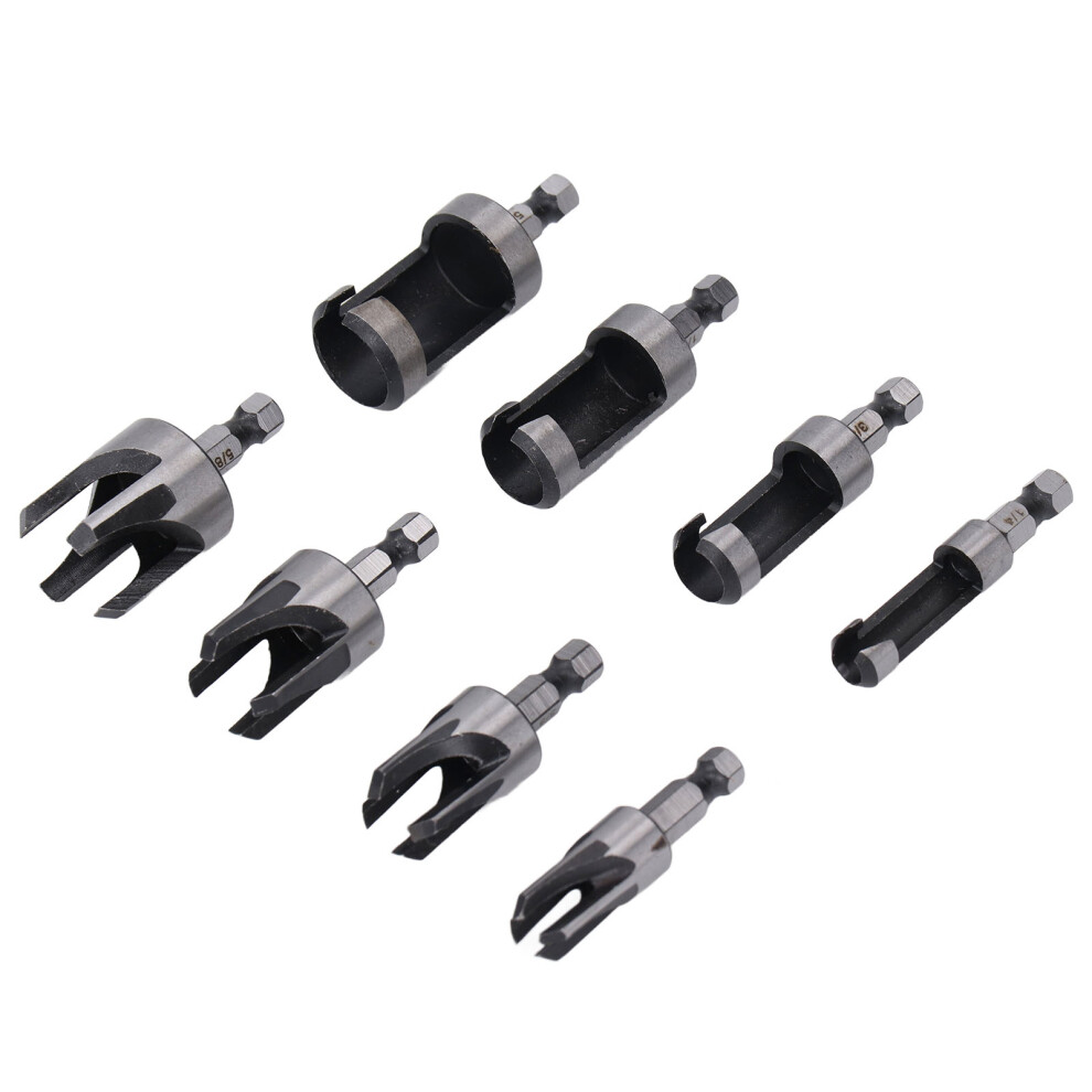 8Pcs Set Wood Plug Cutter Drill Bit Hex Shank 4Pcs Tapered 4Pcs Claw Cork Drill Bit 3471313694113