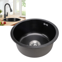 Undermount Small Kitchen Sink Professional Nano Black Stainless Steel Single Bowl Kitchen Bar Sink for Kitchen Bar Diameter 15.7in