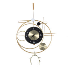 Wall Clock for Living Room Decor Metal Deer Horn Swinging Gold Pendulum Geometric Wall Clock Decor for Office Bedroom