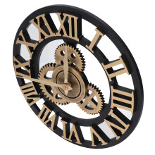 Large 3D Retro Wall Clock 34CM Vintage Wooden Gear Wall Clock Numerals Industrial Style Clocks for Home Living Room Decoration Gold