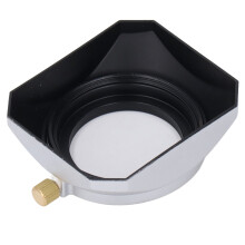 Silberner Retro-Quadrat-Objektivdeckel mit Sonnenschutz für 40,5 mm Kameraobjektiv