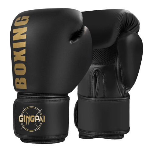 PU Kickboxhandschuhe 6oz/8oz/10oz/12oz Schwarz/Gold 2