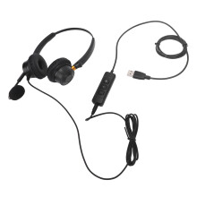 USB-Headset mit zwei Hörern und Noise-Cancelling-Mikrofon, Schwarz