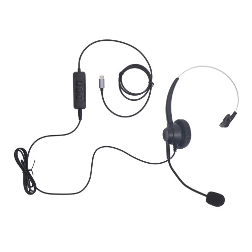 Mono-Ohr USB-C/USB 3,5-mm Headset Schwarz
