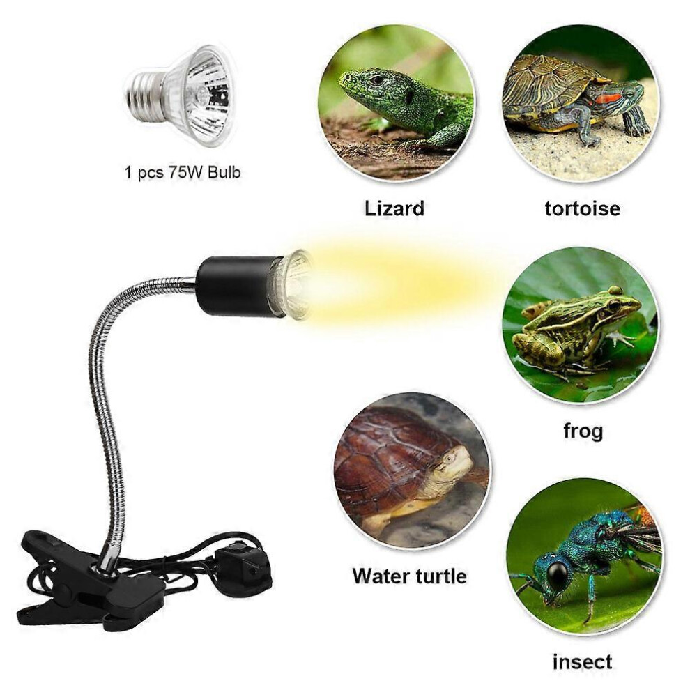 (As show, One size) 2 Pack 1*UVA UVB 75W Bulbs+1*Lamp Body ,Reptile Lamp Heated Tortoise Lamp with Long Base 360 Rotation for Reptiles and Amphibians