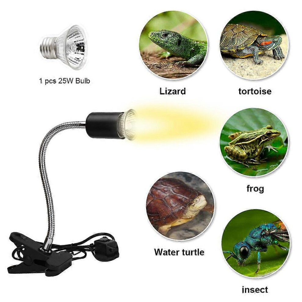 (As show, One size) 2 Pack 1* UVA UVB 25W Bulbs+1*Lamp Body, Reptile Lamp Heated Tortoise Lamp with Long Base 360 Rotation for Reptiles and Amphibians