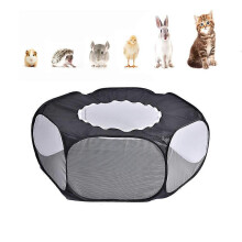 (As show, One size) 1PCS (Black) Small Animal Playpen, Foldable Pet Playpen with Zipper, Cages Tent Breathable Transparent Exercise Fence for Dog, Cat, Rabbit