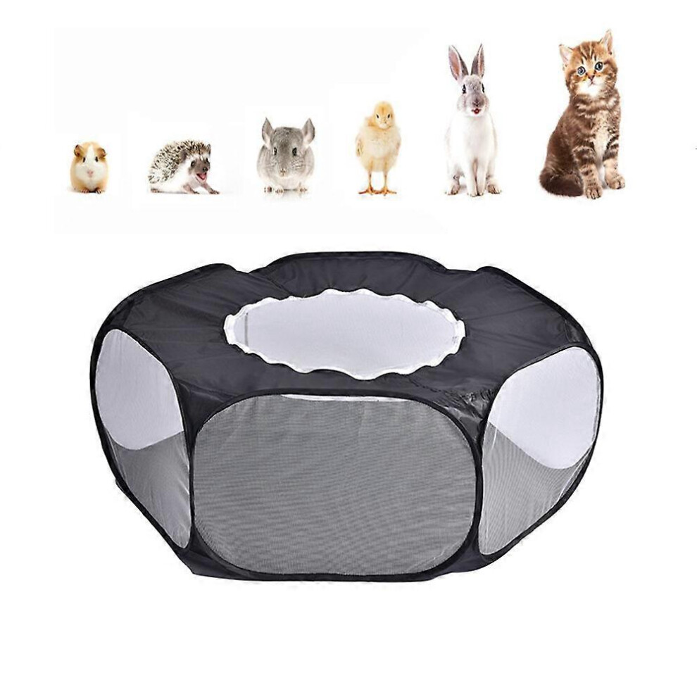 (As show, One size) 1PCS (Black) Small Animal Playpen, Foldable Pet Playpen with Zipper, Cages Tent Breathable Transparent Exercise Fence for Dog, Cat