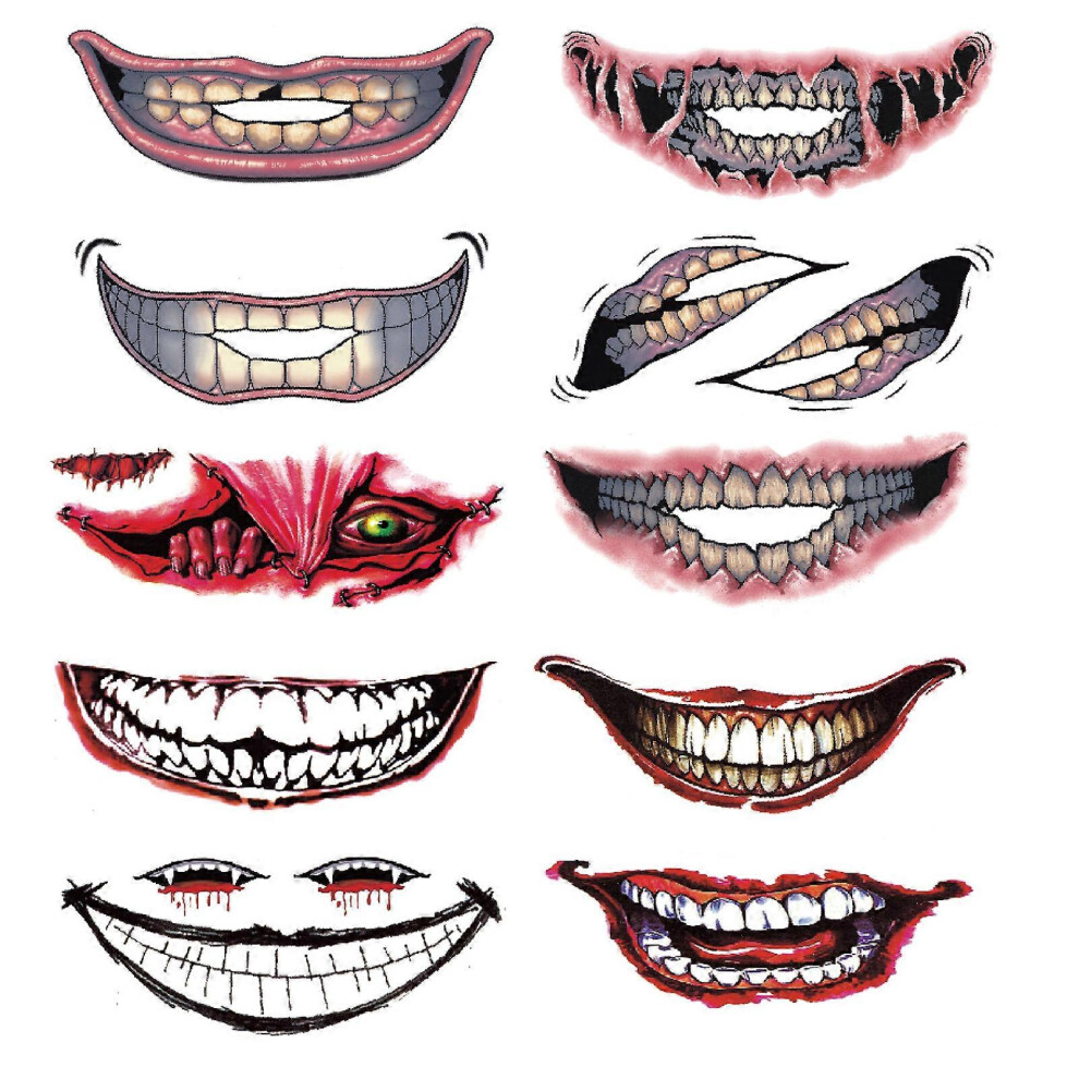 (Set 2, One Size) Halloween Clown Big Mouths Tattooed Sticker Temporary Tattooed Face Decals Prank Prop For Halloween Cosplay Party Decor Set 1 7683012670794