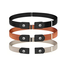 Belt Without Buckle, Pack of 3 Elastic Stretch Belts, Adjustable Stretch Children's Belt with Leather Look, Adjustable Children's Belt with