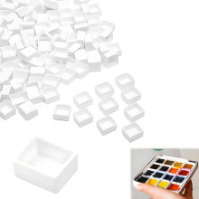 Pack of 80 Empty Watercolor Pans, White Watercolor Pans Made of Plastic, Ideal for Watercolor and Acrylic Paints, Perfect for Artists, Tr