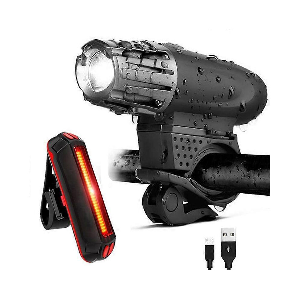 (As Show, One Size) Front And Rear Bike Rechargeable Waterproof Led Bike With Usb Cable, 4 Modes Adjustable Light