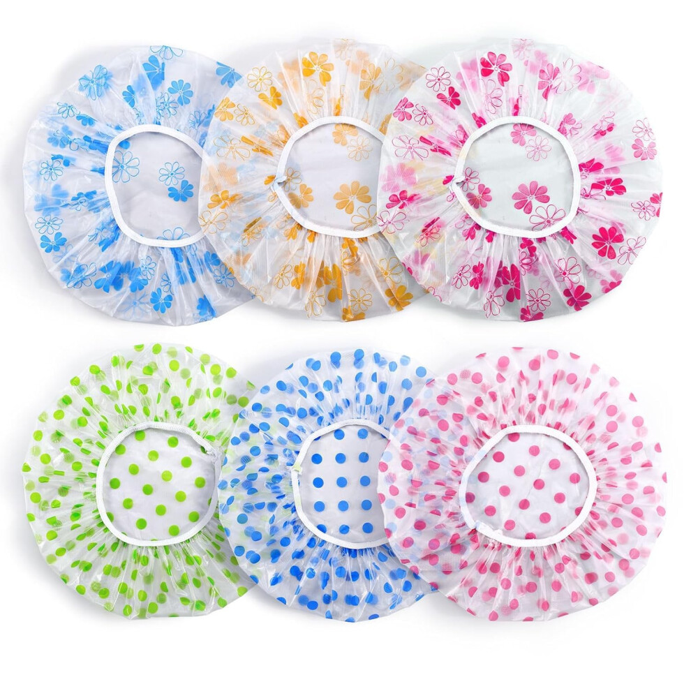 12 shower caps for women, waterproof and reusable bath caps with elastic band, perfect for spa, home, hotel, hair salon