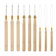 Hair Extension Tool Kit, 9 Pieces Beader Loop Needle Threader with Wood Pulling Hook Beads Device, Complete Set for Seamless Hair Fed