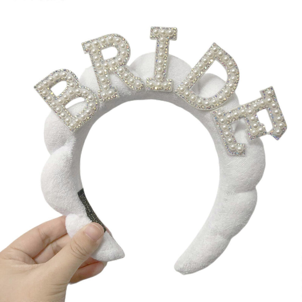 (Bride, One Size) Stunning Pearls Headband Eye-Catching Hairband For Bridal Headband Korean-Style Bridal Headwear Bachelorette Party 7683012667046