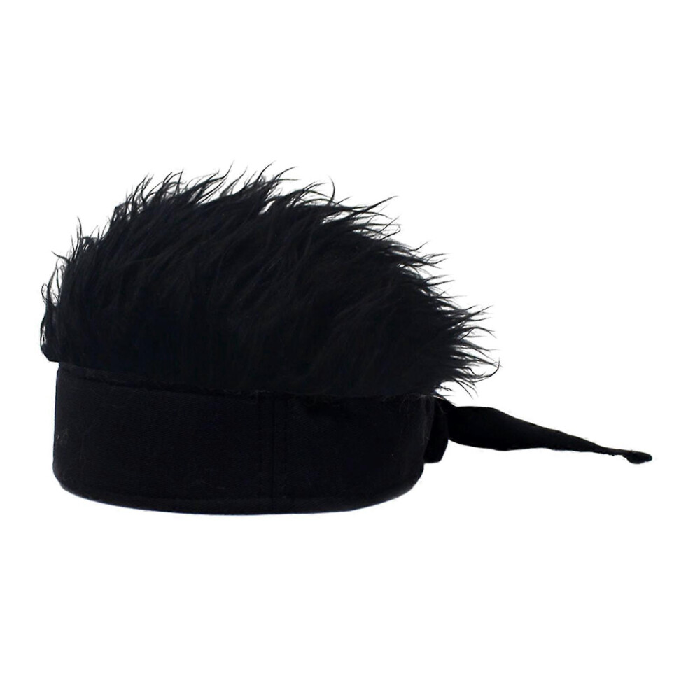 (Black, One Size) Novelty Hair Visors Sun Cap Wig Peaked Beanie Hat With Spiked Hairs Wig Hat Men Womens Beanie Wig Hat Black 7683012667336