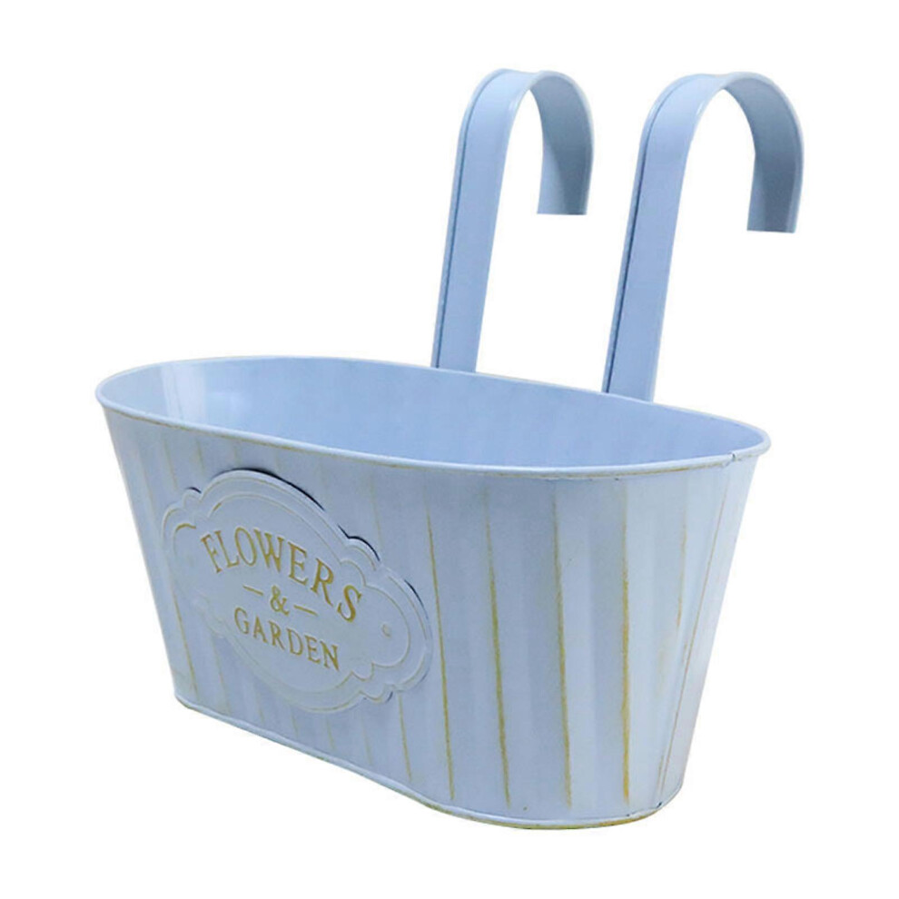 (As Show, One Size) Metal Iron Hanging Flower Pots Balcony Planter With Detachable Double Hook Bucket For Railing Fence Garden Decorations Blue 7683012695407