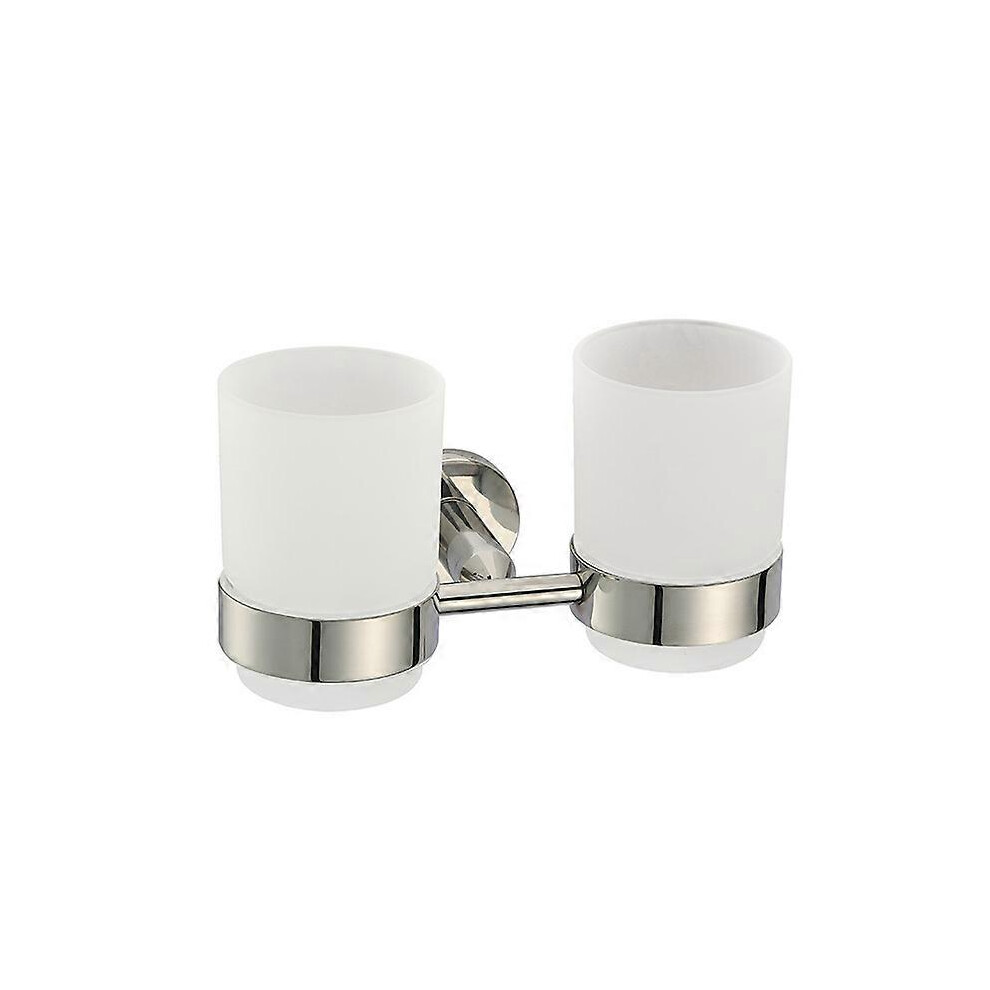 (As show, One size) Wall-mounted toothbrush holder, bathroom mug for 2, glass - stainless steel fixing, 18x10x10 cm, glossy finish