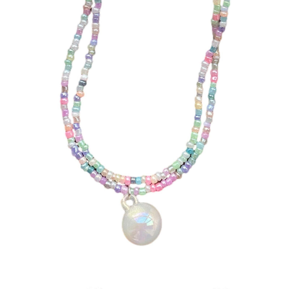 (Transparent Bear, One Size) Bear Ball Heart Pendant Necklace Clavicle Chain Temperament Choker Double-Layer Rice Bead Necklace Statement Jewelry 7683012670824