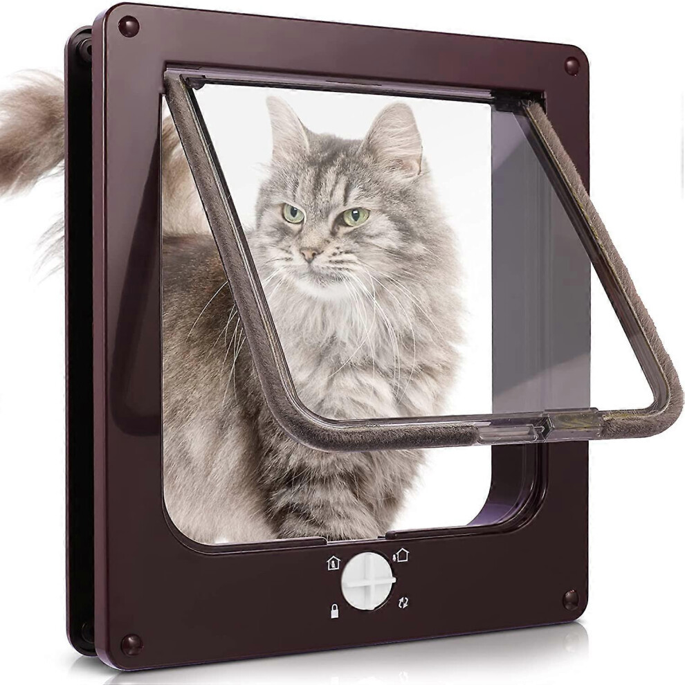 (As Show, One Size) Cat Flap With 4-Way Magnetic, For Wood, Glass, Pvc, For Cats And Small Dogs, Cat Door With Tunnel 27 X 23.5 Cm X 5.5 Cm - Brown