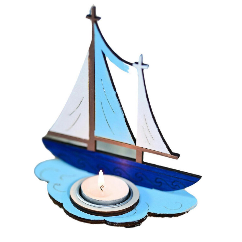 (Spray, One Size) Wood Candle Holder Navigations Theme Sailboats Candlestick Tealights Holder For Wedding Birthday Anniversary Decorations 7683012672569