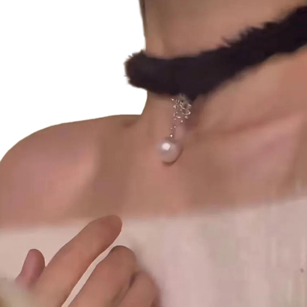 (White, One Size) Sexy Pearl Necklace For Women Girls Furry Jewelry With Adjustable Chain Delicate Furry Snowflake Choker Black 7683012670695