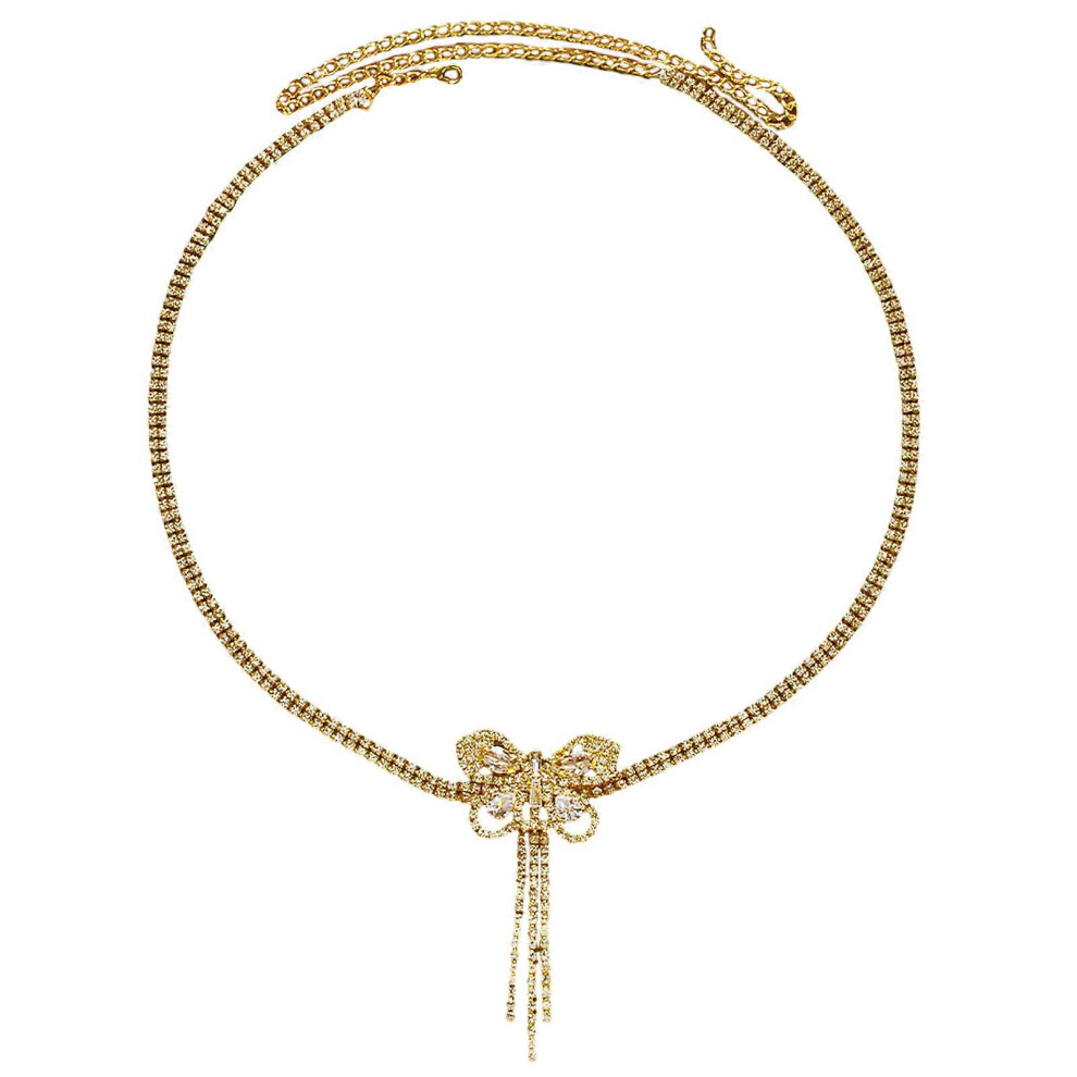 (Gold, One Size) Sexy Jeweled Body Chains For Jeans Stage Shows For Women Girls Sexy Rhinestones Hip Hop Body Chain For Club Gold 7683012667886