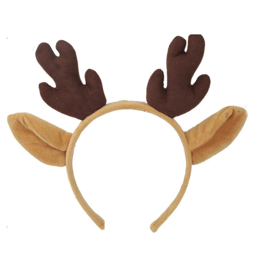 (Green Reindeer Horns, One Size) Cute Christmas Antlers Headband With Fawn Hair Hoop Novelty Festive Party Headdress Headwear Party Headpiece Brown R 7683012668142