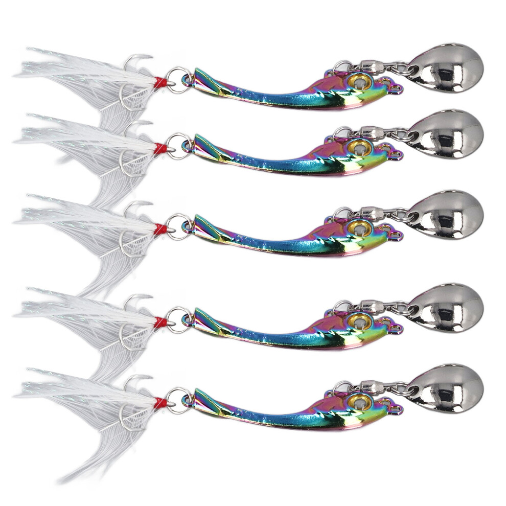 5pcs Fishing Lure Spinnerbait Bass Trout Salmon Spinner Baits Kit with Tackle Box Feathered Treble Hooks 10g