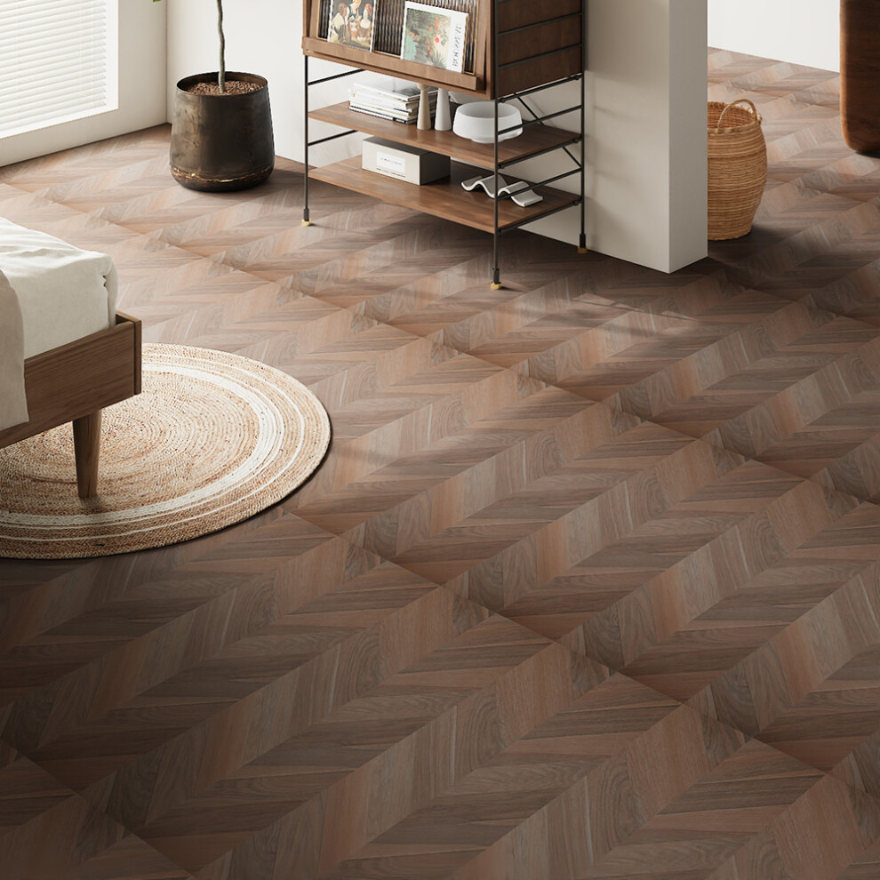 36Pcs Chevron Self-Adhesive PVC Flooring Planks, Light Brown