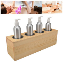 Massage Oil Heater Constant Temp Control Quick Heating 4 Hole Lotion Warmer with 4pcs Aluminum Bottles 100‑240V USA Plug Wood Grain