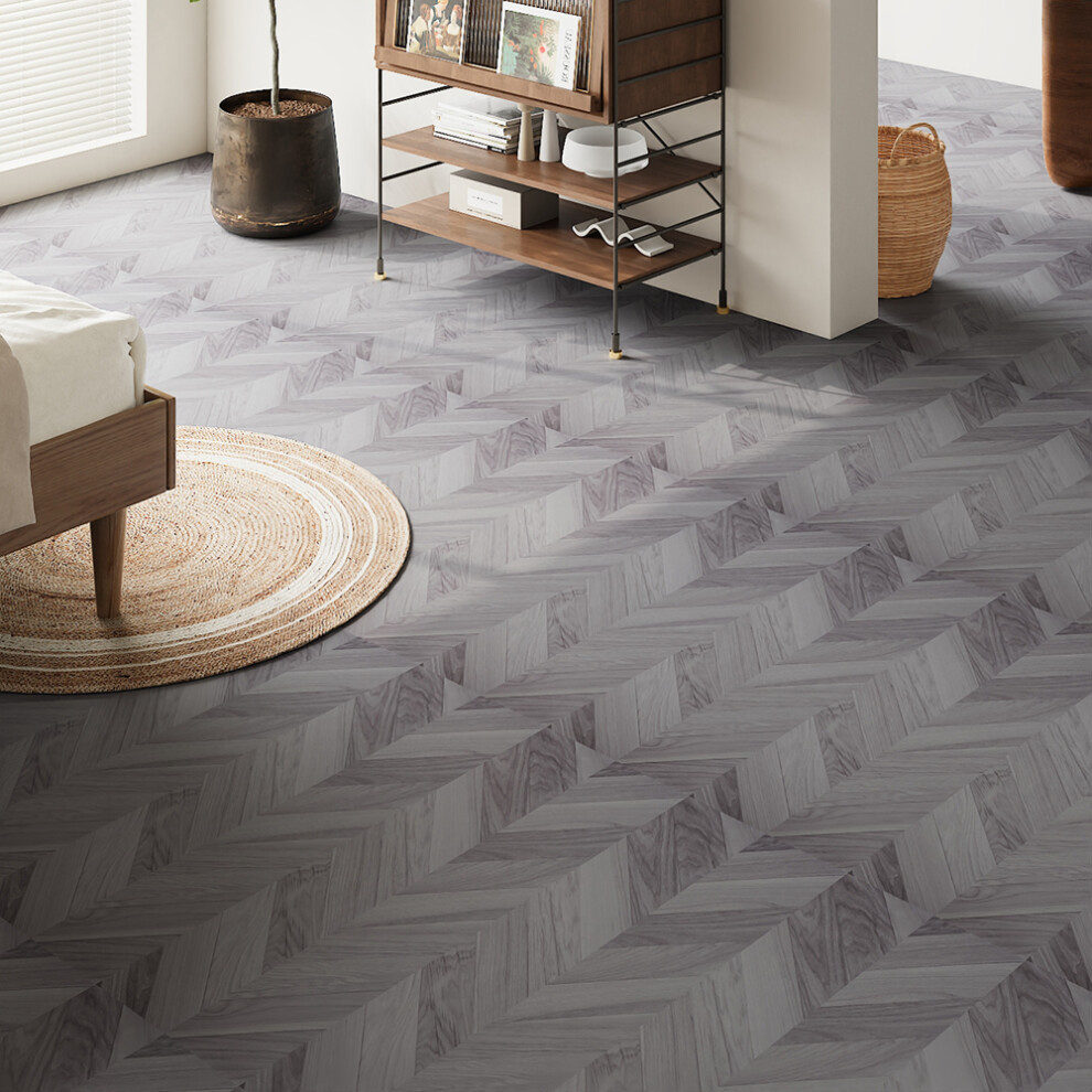 36Pcs Chevron Self-Adhesive PVC Flooring Planks, Grey Oak