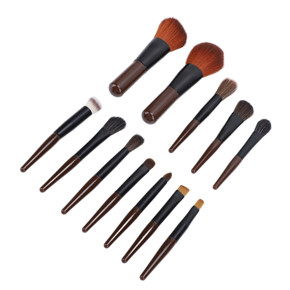 Black/Brown Travel Makeup Brush Set Synthetic Mini 12Pcs Powder Highlight Concealer Eye Shadows Blush Mini Makeup Brushes