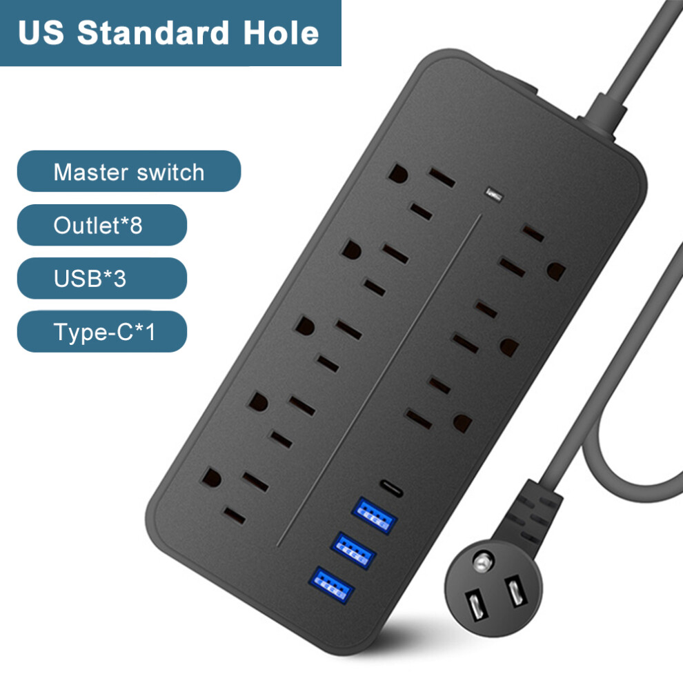 Plug Power Strip Surge Protector, Overload Protection, Fireproof Shell, Etl Listed, 1700J, 2000W/10A, 8 Outlet Wide Spacing With 3*Usb Port 8421313771883