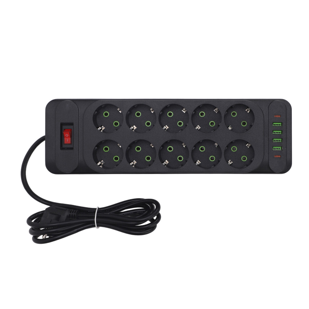 European Power Strip 10 Ac Outlets 4 Usb 2 Type C Ports Power Socket With 2M Cord And Overload Switch 110Â 7611313789747
