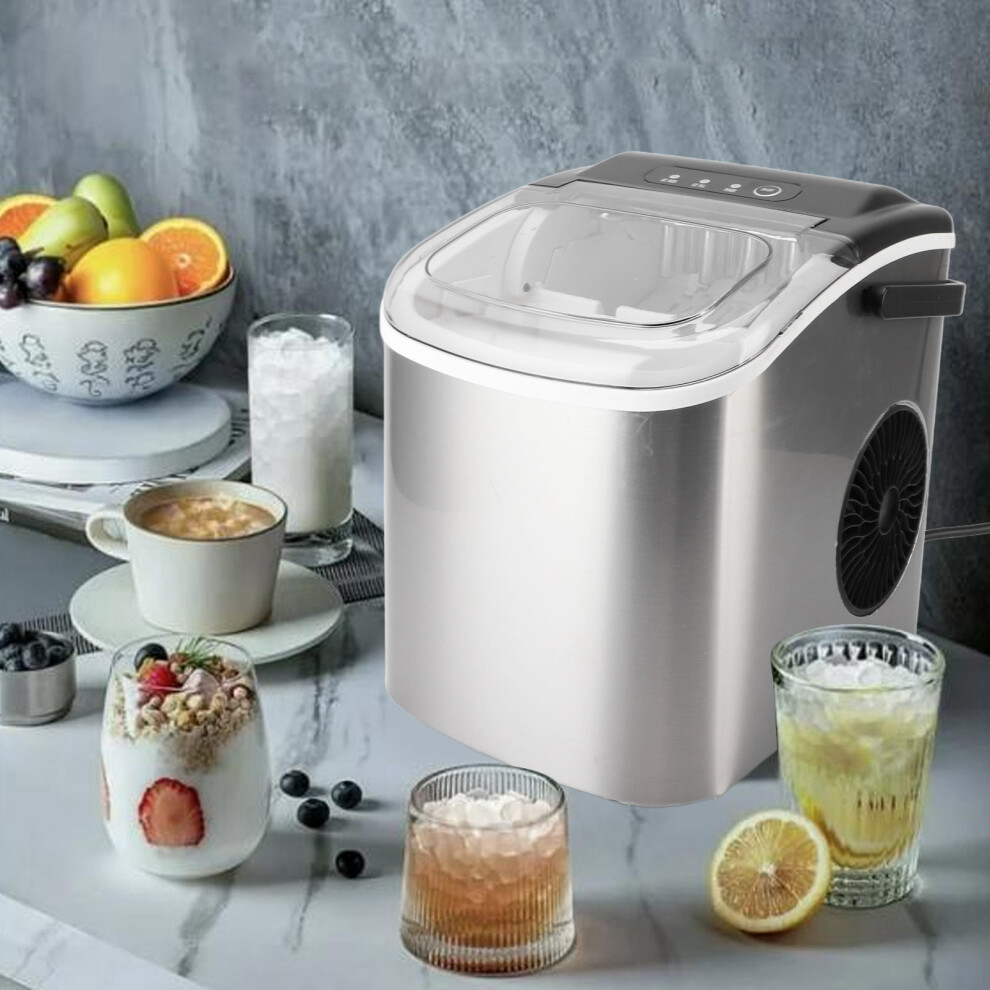 Compact Countertop Ice Maker 15kg Per Day 9 Cubes in 6 Minutes Self Cleaning Portable Ice Machine with Handle Scoop Low Noise 1.2L EU Plug