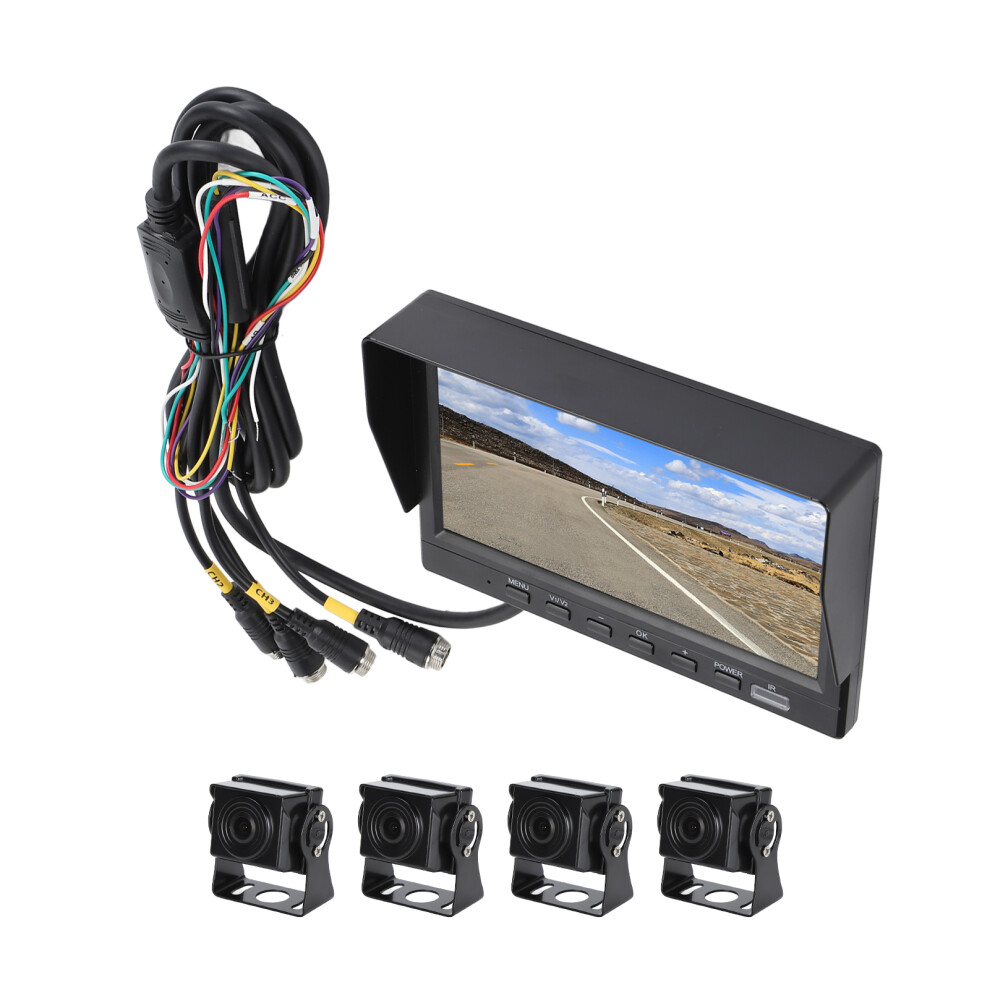 Truck Backup Camera 4 Channel 1080P Rearview Reversing Camera with 7 Inch AHD Display for RV Bus Trailer