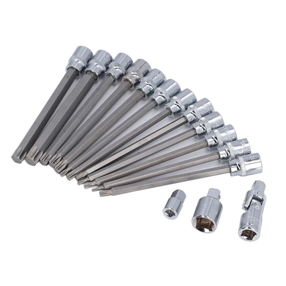 15Pcs Set Long Hex Bit Socket Set S2 Alloy Steel Extra Hard 3/8 Inch Extended Hex Wrench Set 4391313798859