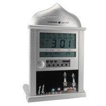 Digital Azan Mosque Prayer Clock Calendar Alarm Clock Multifunction Muslim Prayer Wall Clock for Home Decoration Silver